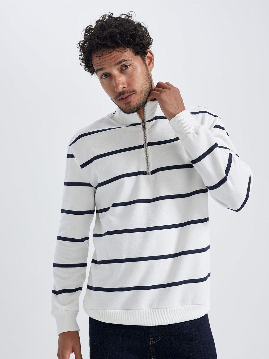 defacto men white & navy blue striped pullover