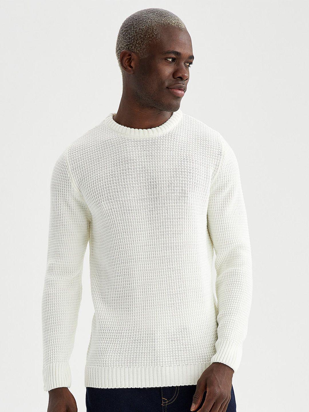 defacto men white ribbed pullover