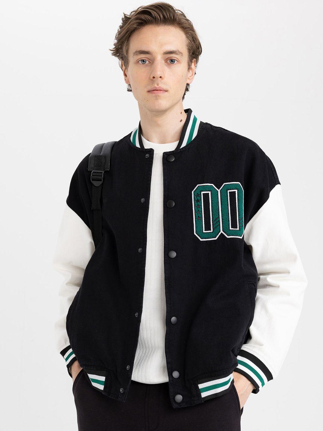 defacto mock collar typography printed cotton varsity jackets