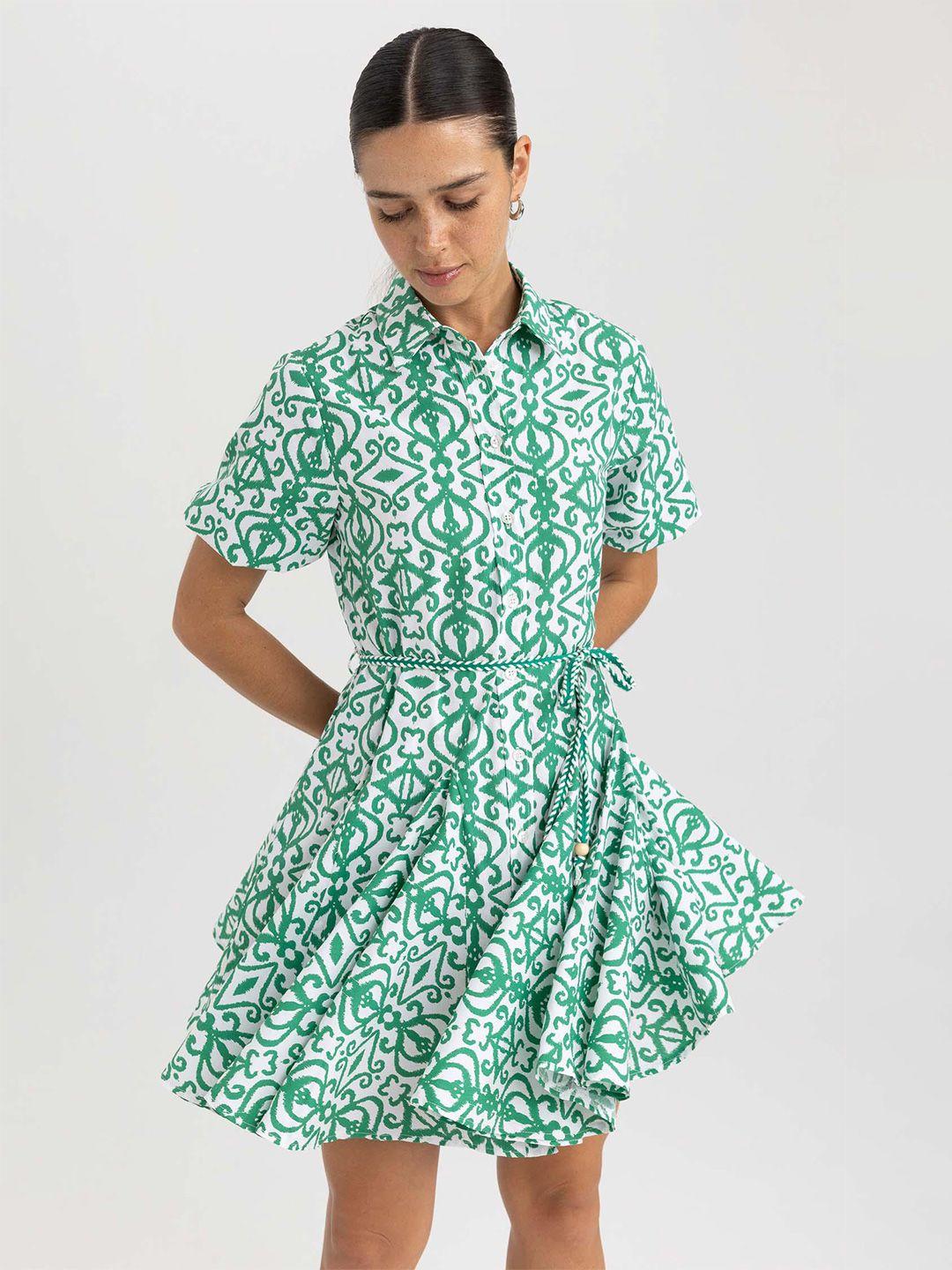 defacto printed flared sleeve fit & flare dress