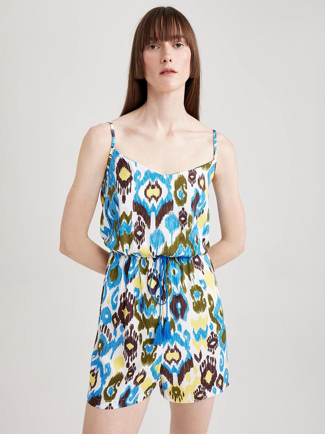 defacto printed shoulder straps playsuit