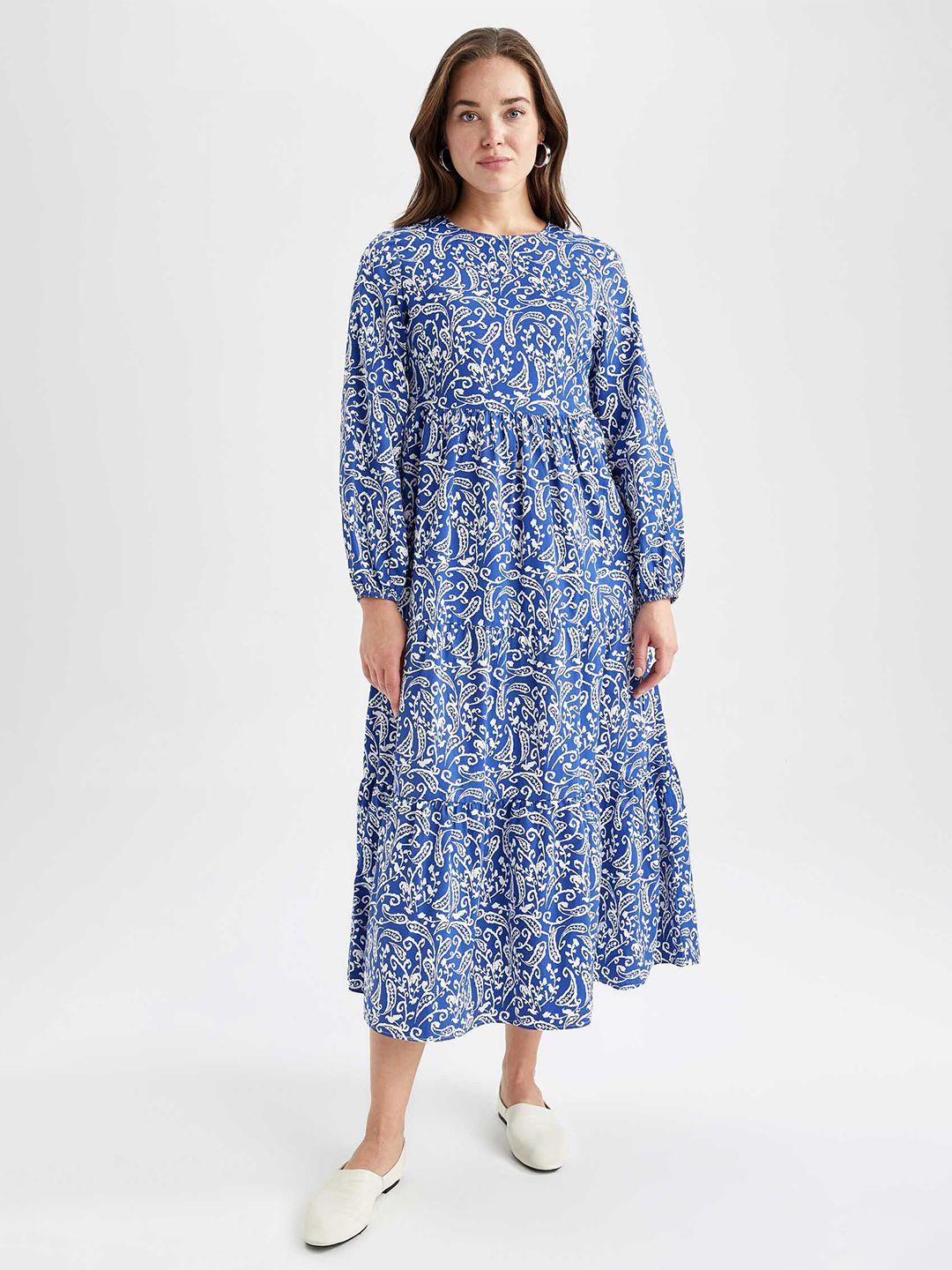 defacto puff sleeves tiered floral printed a-line midi dress