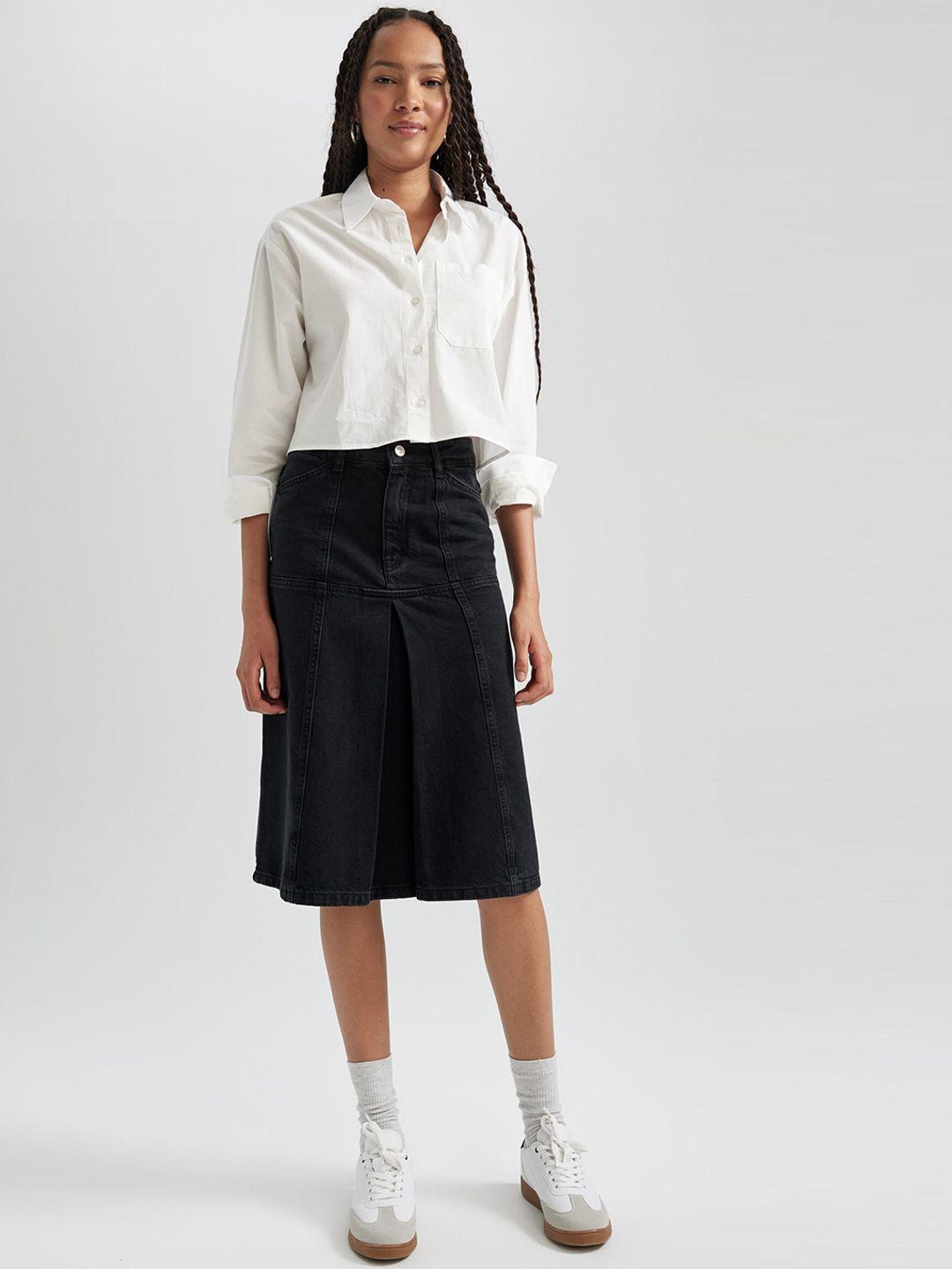 defacto pure cotton straight knee length skirt