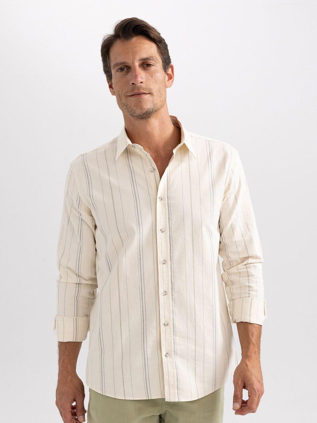 defacto regular fit spread collar vertical striped cotton casual shirt