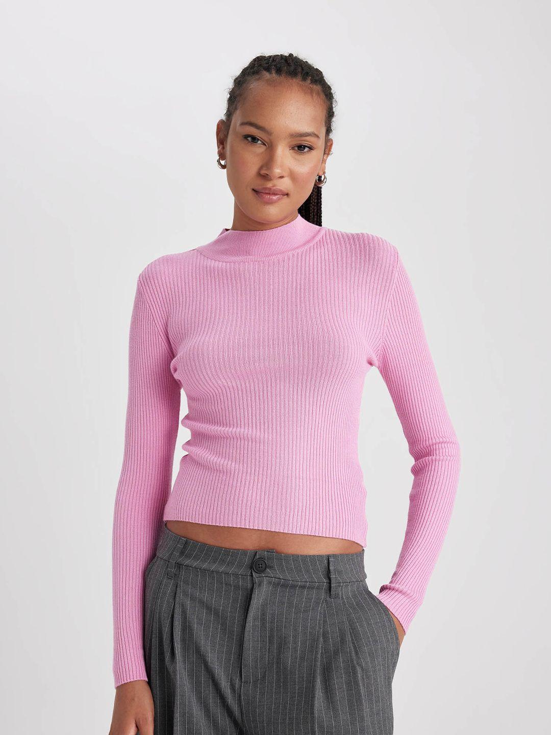 defacto ribbed mock collar pullover sweater