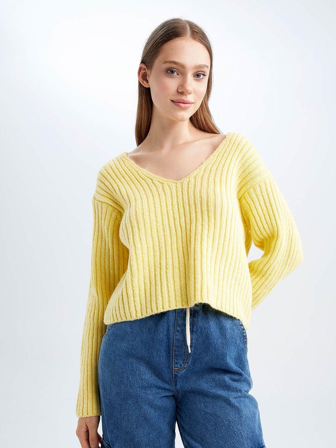 defacto ribbed v-neck acrylic pullover