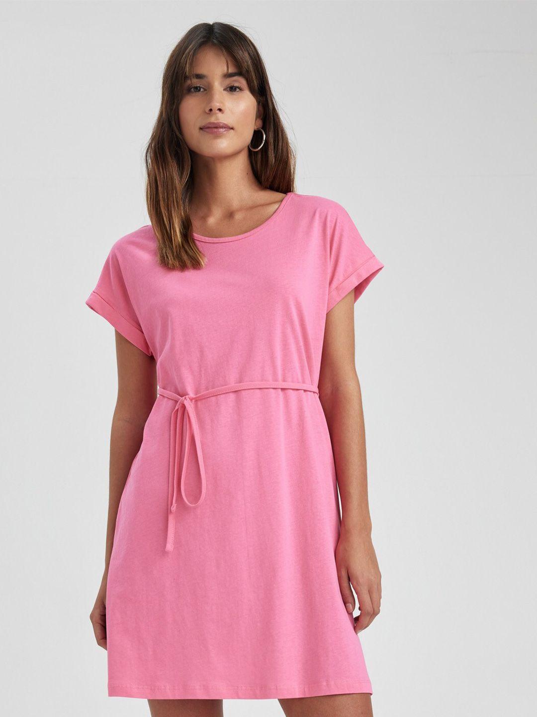 defacto round neck extended sleeves pure cotton a-line dress
