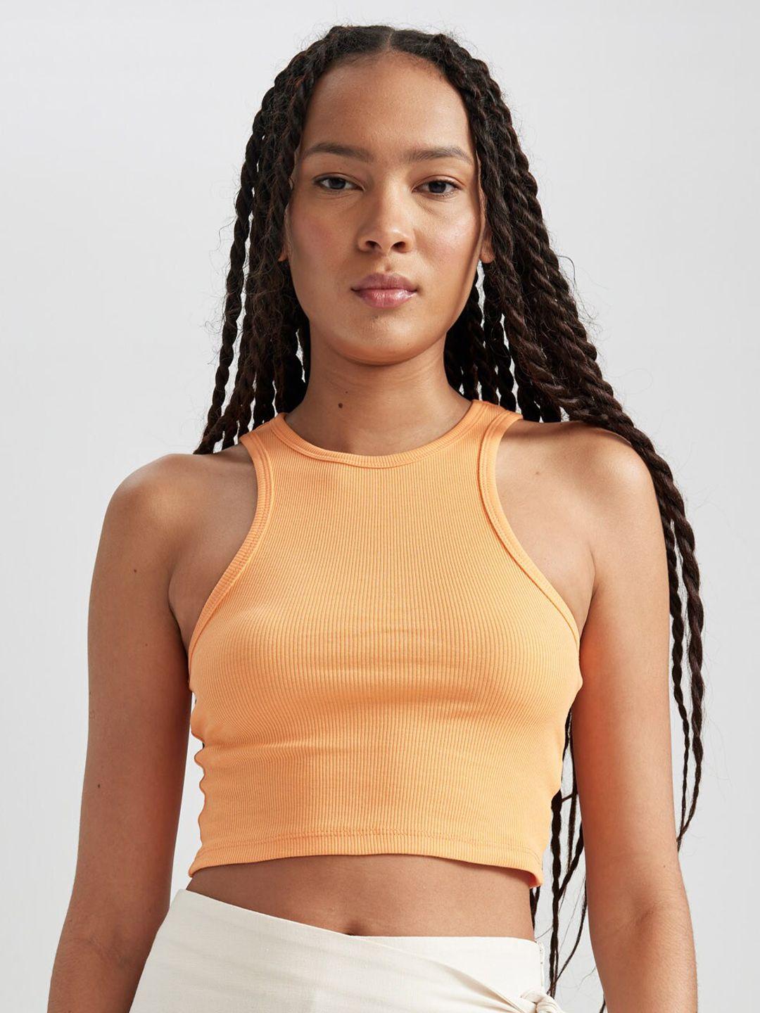 defacto round neck fitted cotton crop top