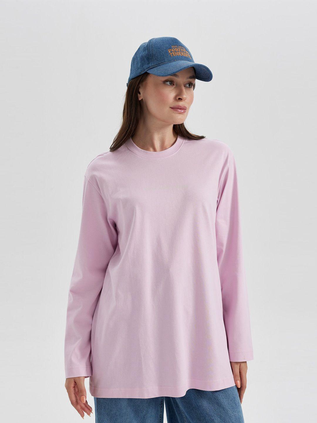 defacto round neck longline pure cotton pullover sweatshirt