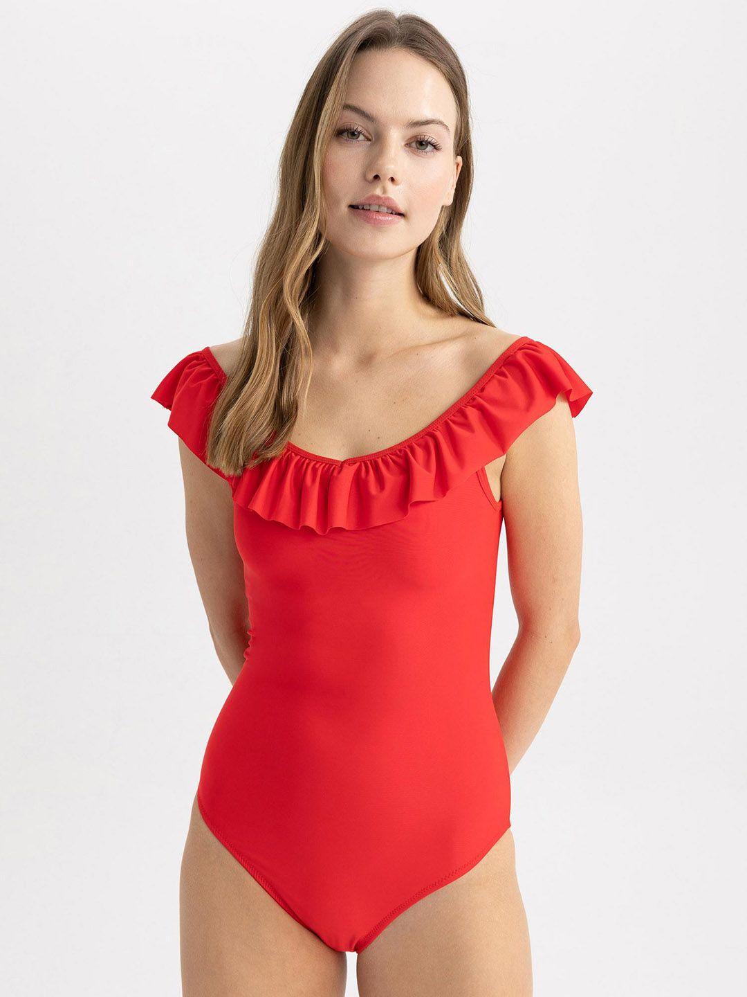 defacto round neck ruffled swim bodysuit