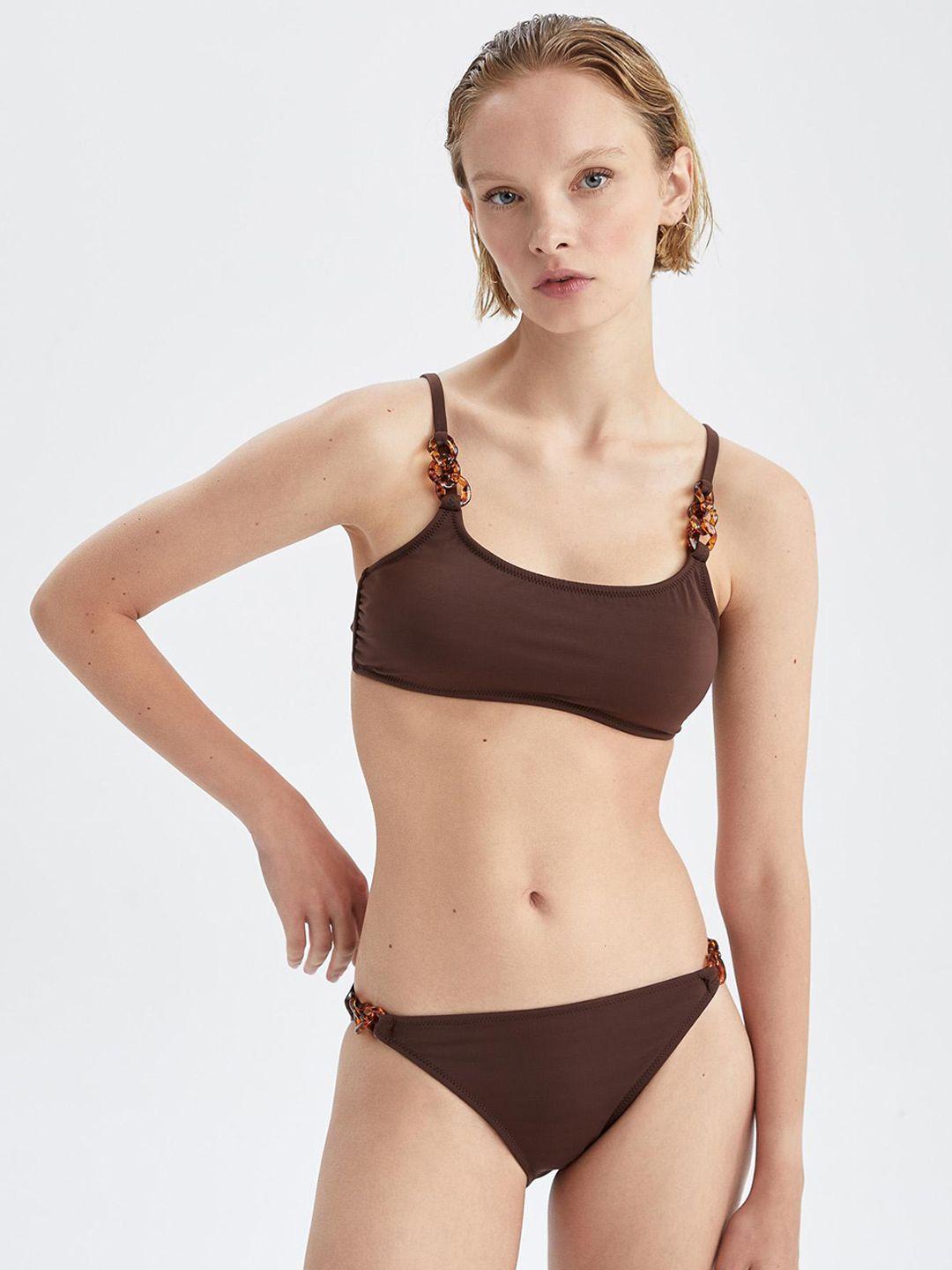 defacto round neck shoulder straps swim bikini set