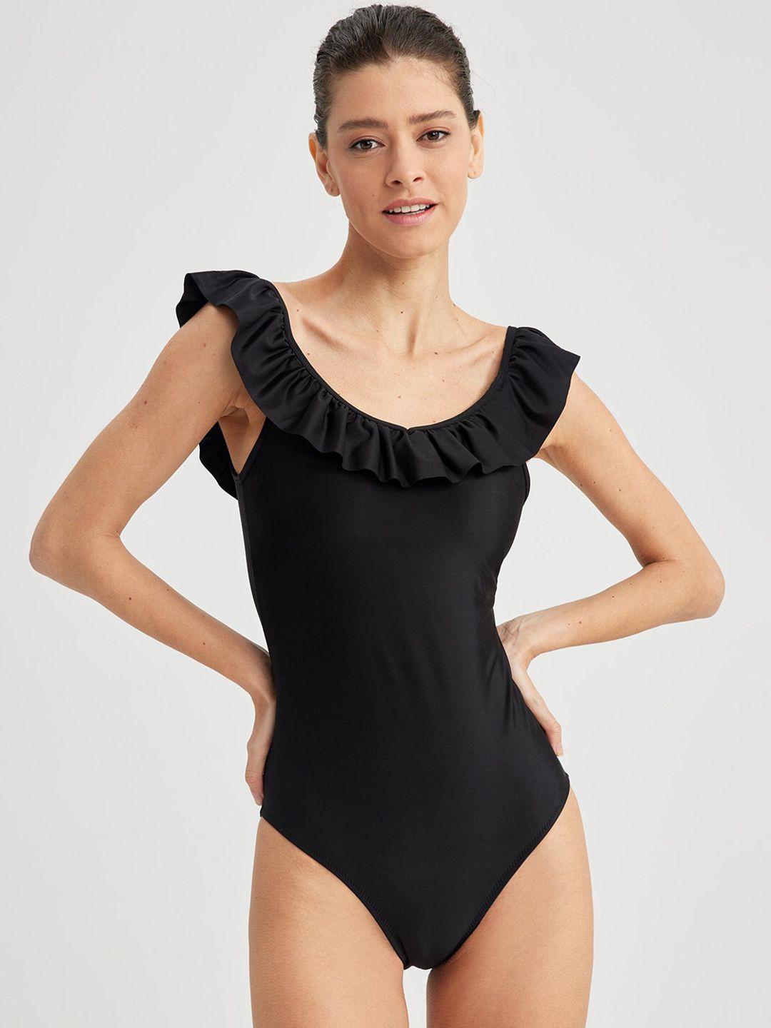 defacto round neck with ruffle details swim bodysuit