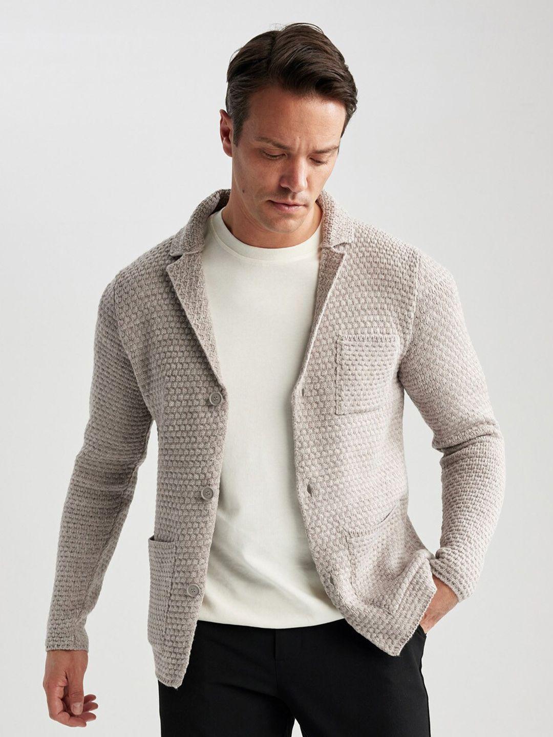 defacto self design cable knit lapel collar acrylic cardigan sweater