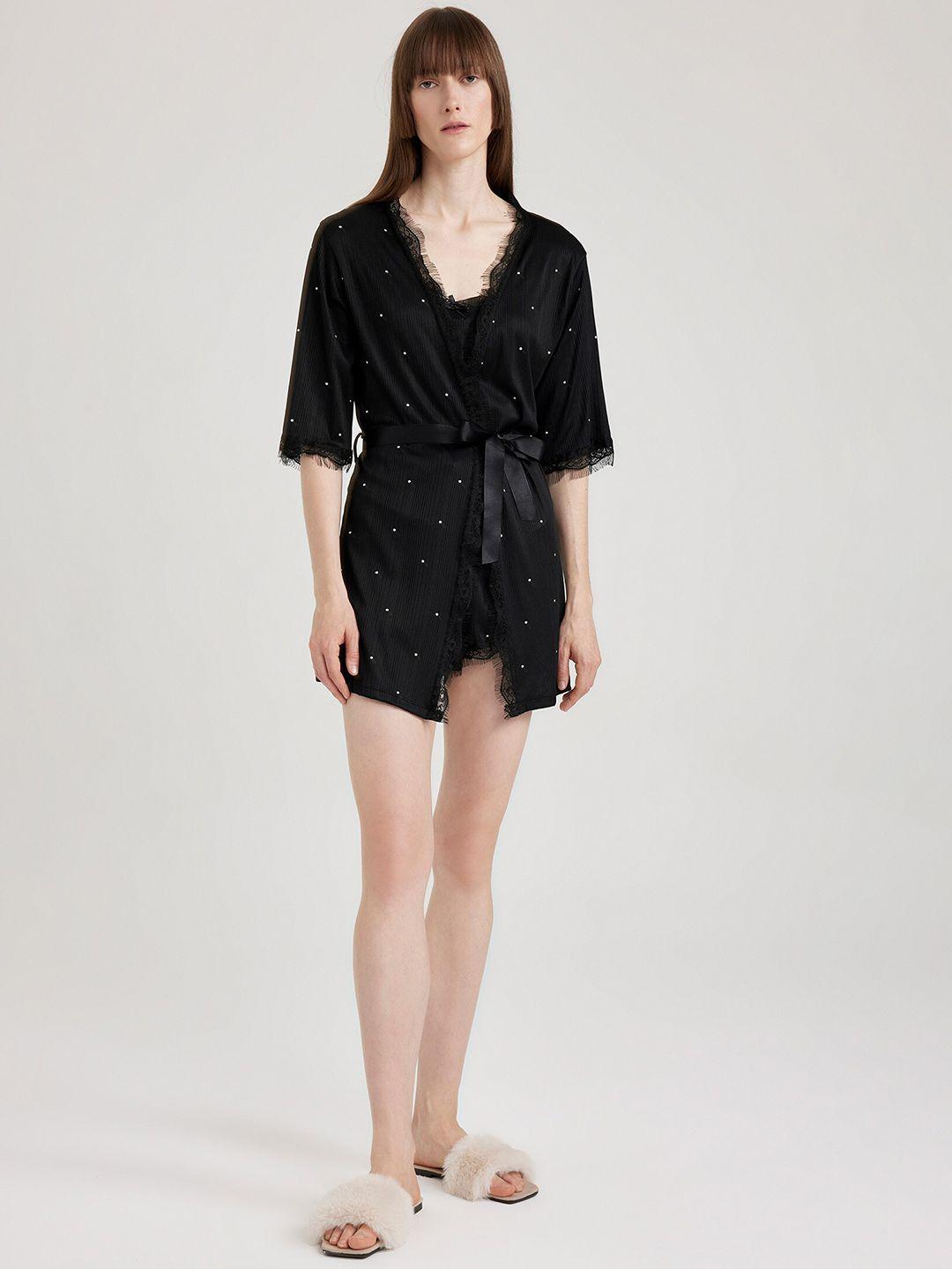 defacto self design laced belted mini robe