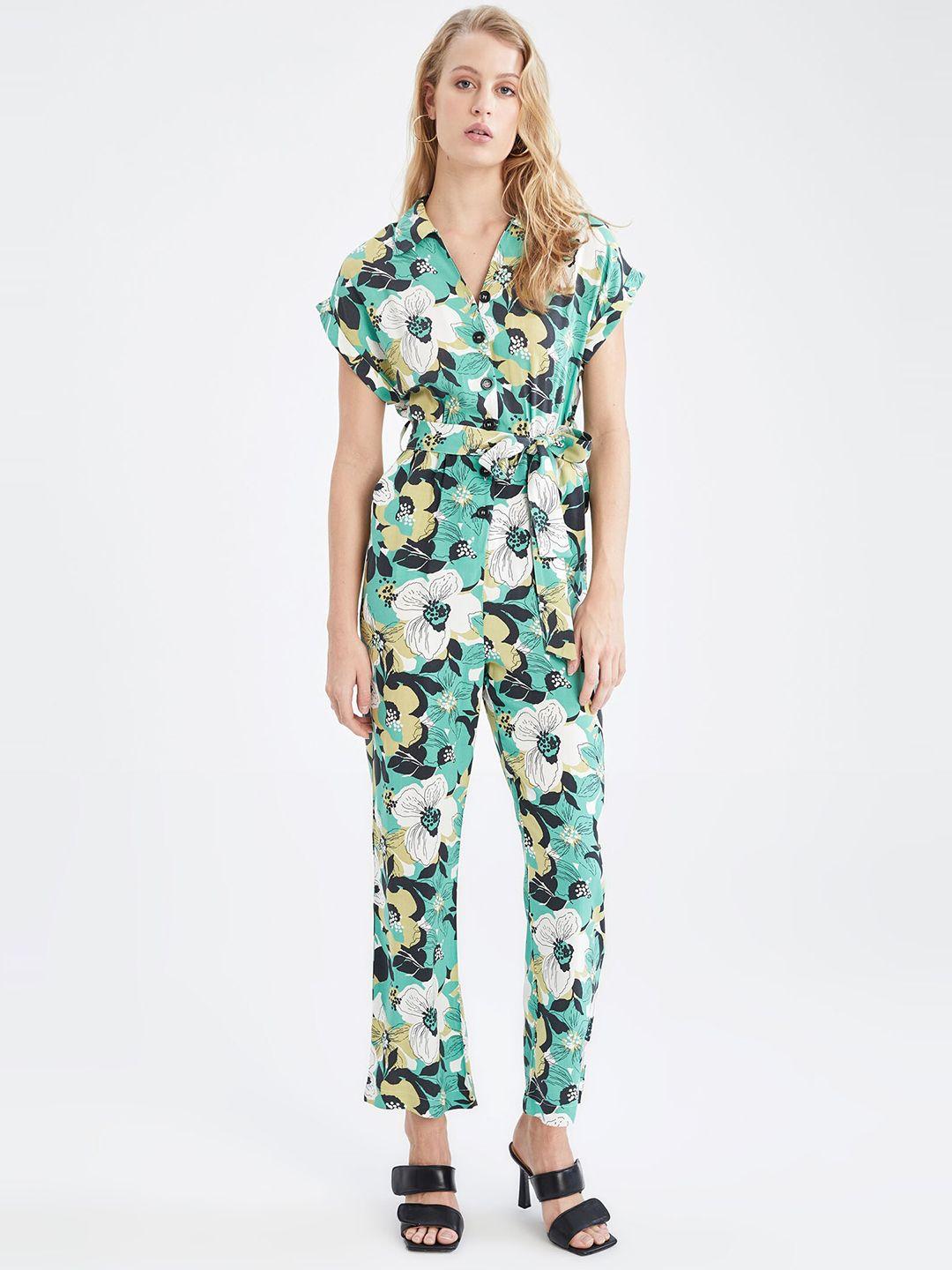 defacto shirt collar printed basic jumpsuit