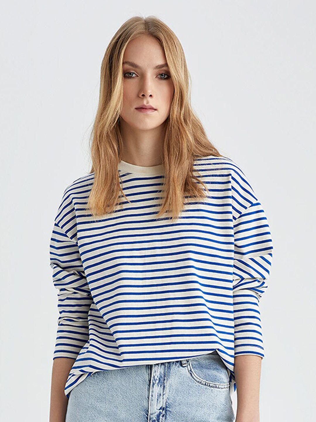 defacto striped cotton drop-shoulder sleeves t-shirt