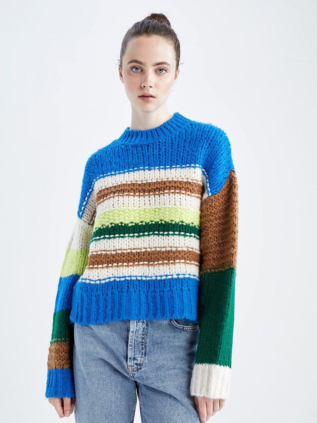 defacto striped knitted acrylic pullover sweater