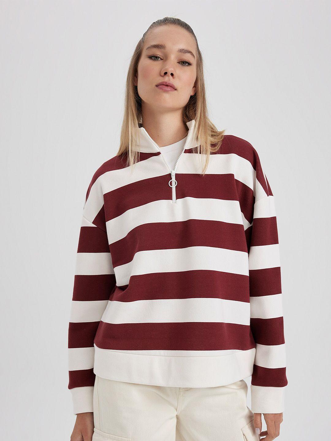 defacto striped mock collar long sleeves sweatshirt