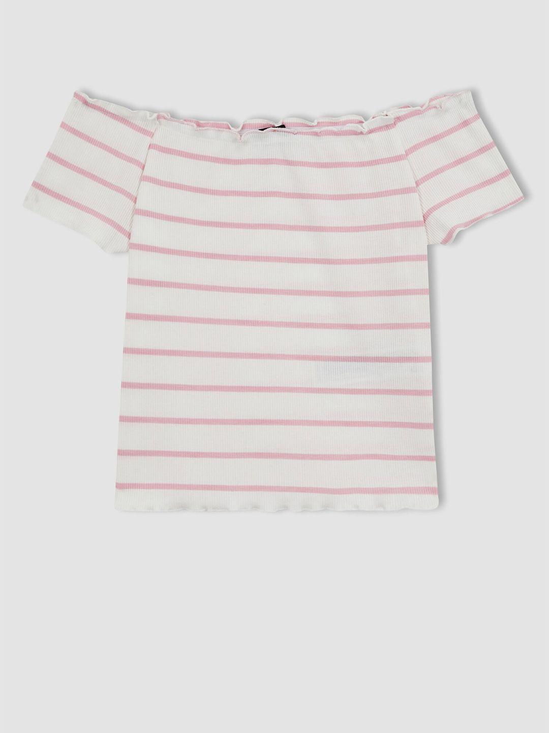 defacto striped off-shoulder fitted crop top