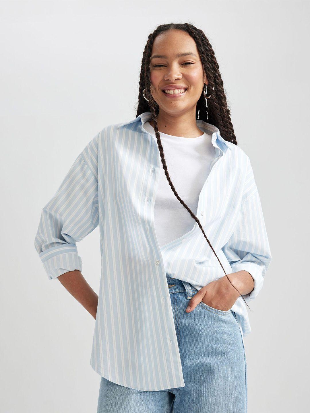 defacto striped opaque pure cotton casual shirt