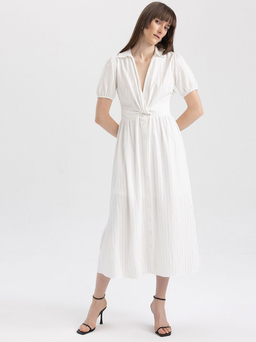 defacto striped puff sleeves shirt midi dress