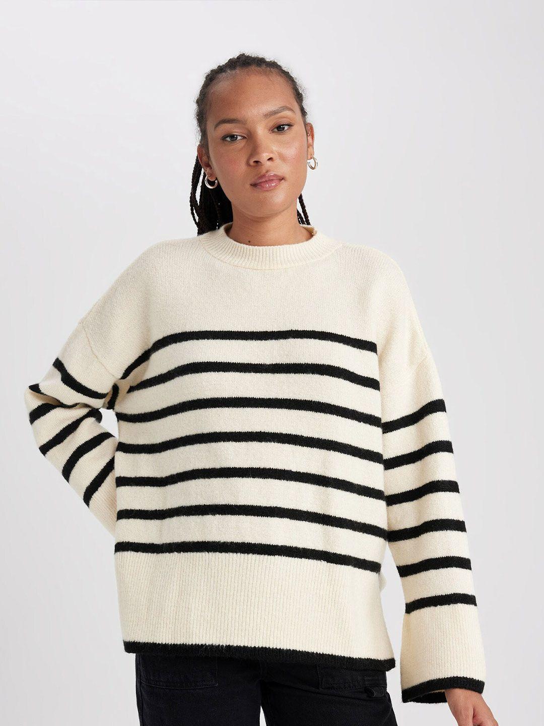 defacto striped round neck pullover sweater