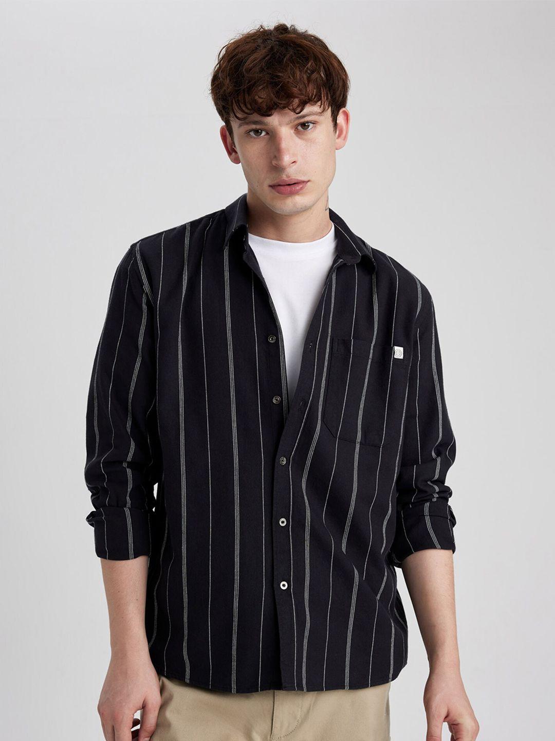 defacto striped spread collar casual pure cotton shirt
