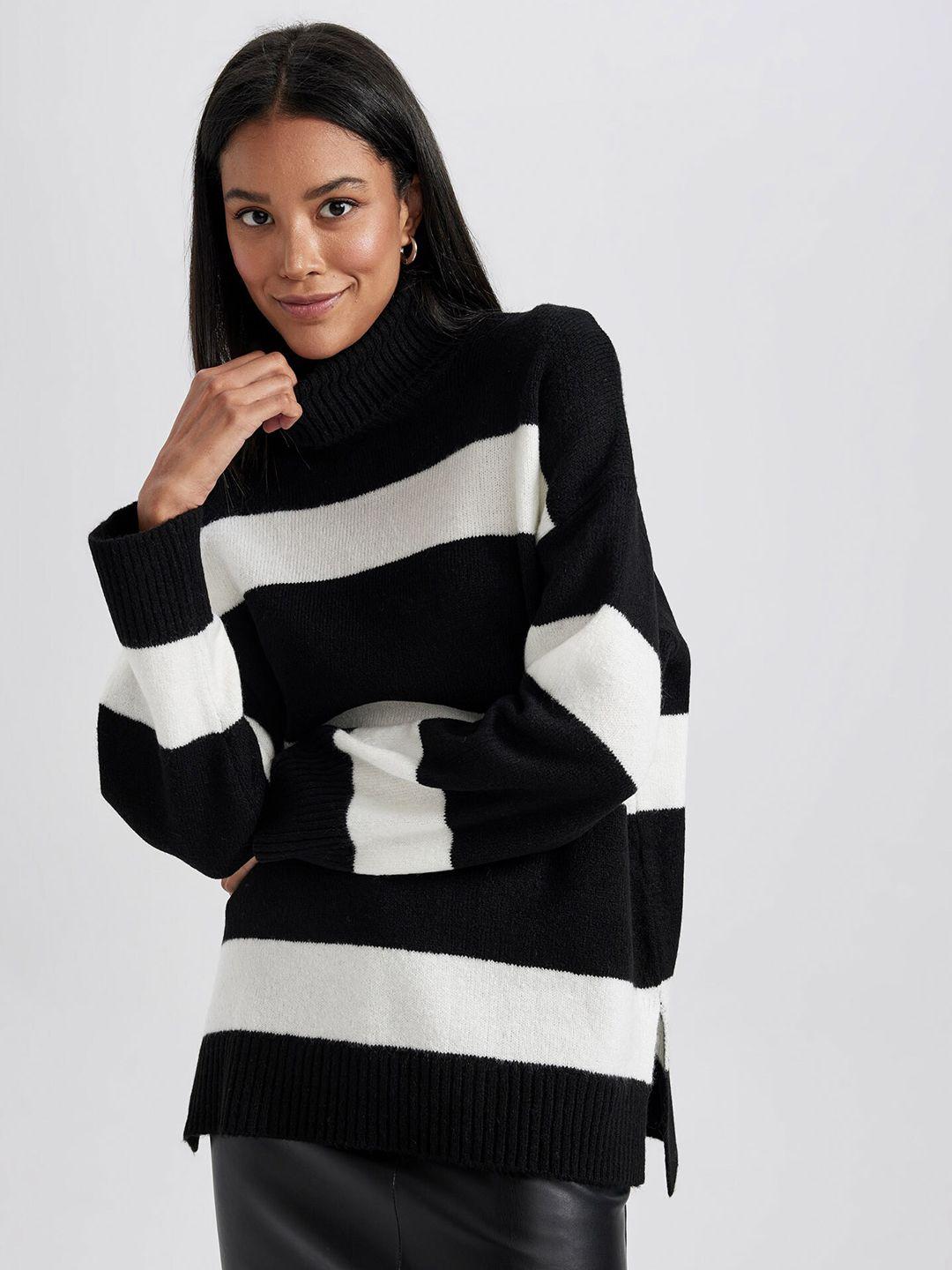defacto striped turtle neck drop-shoulder sleeves oversized longline pullover sweater