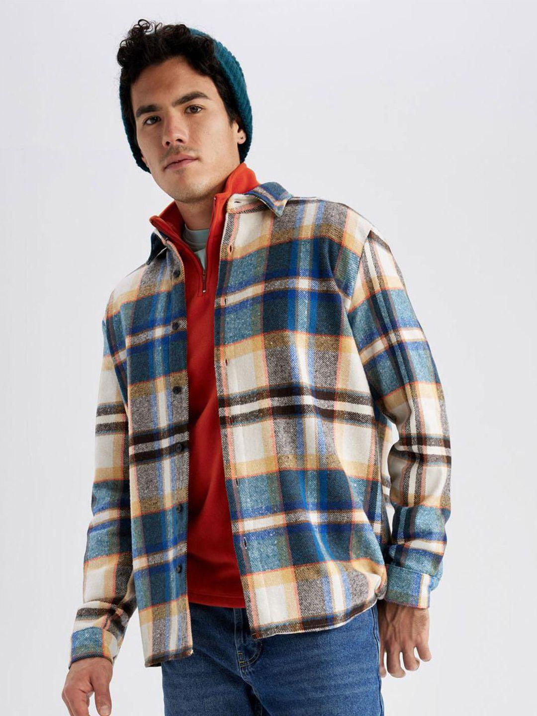 defacto tartan checked spread collar casual shirt