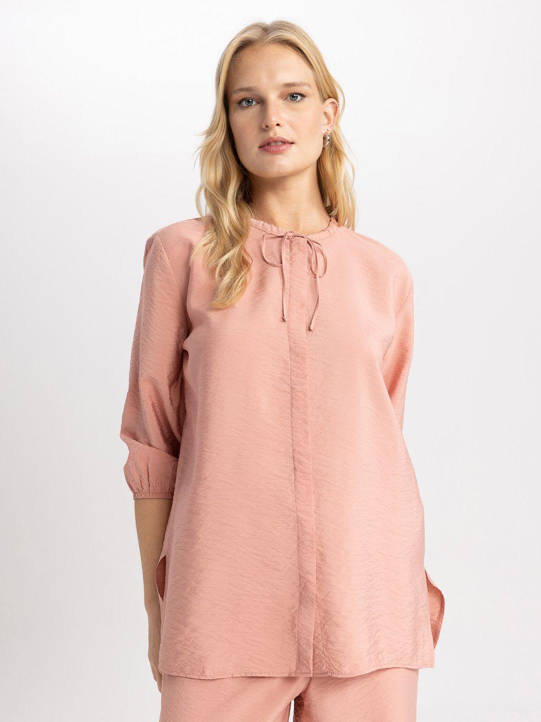 defacto tie-up neck puff sleeves shirt style top