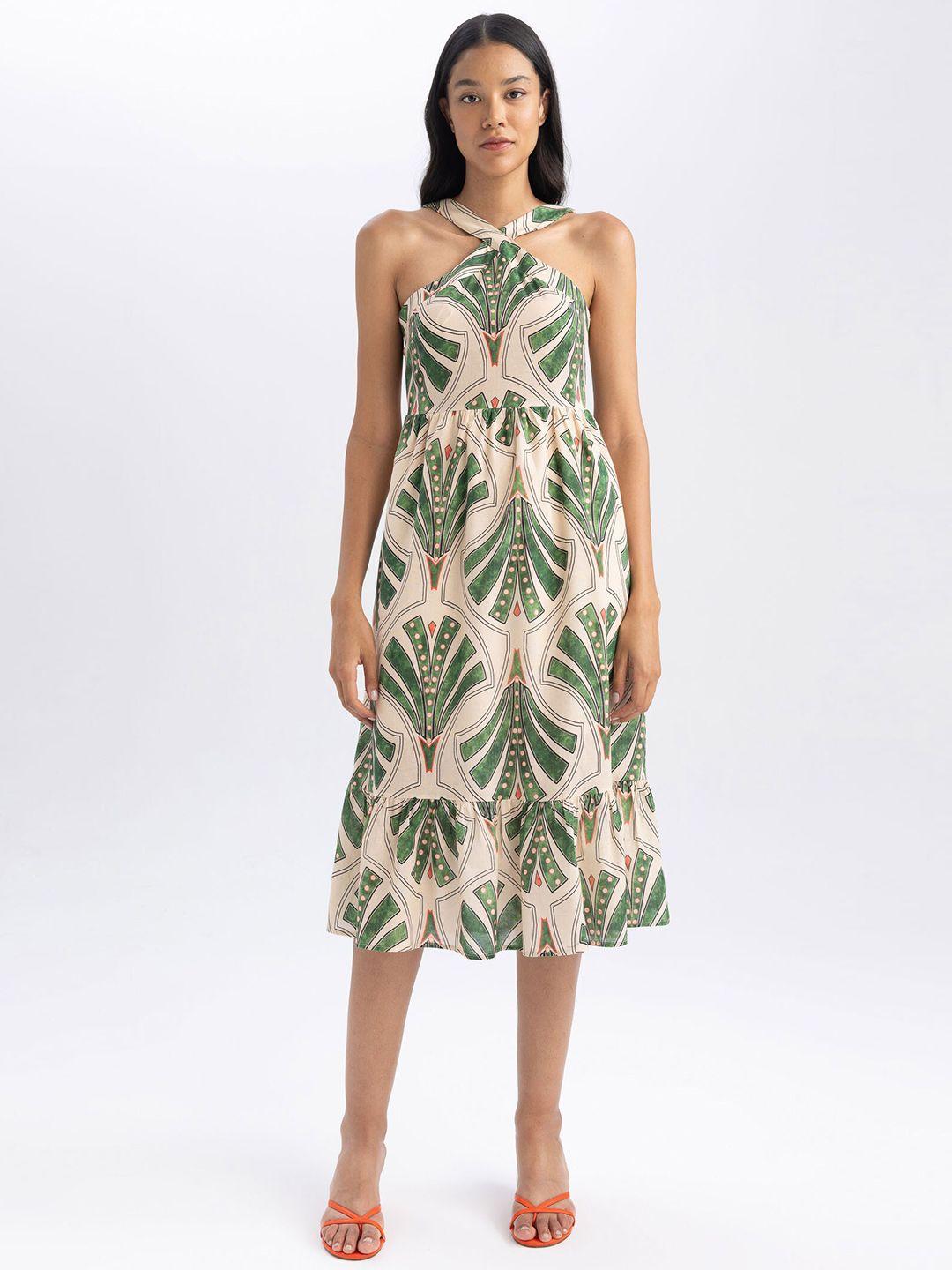 defacto tropical print fit & flare midi dress