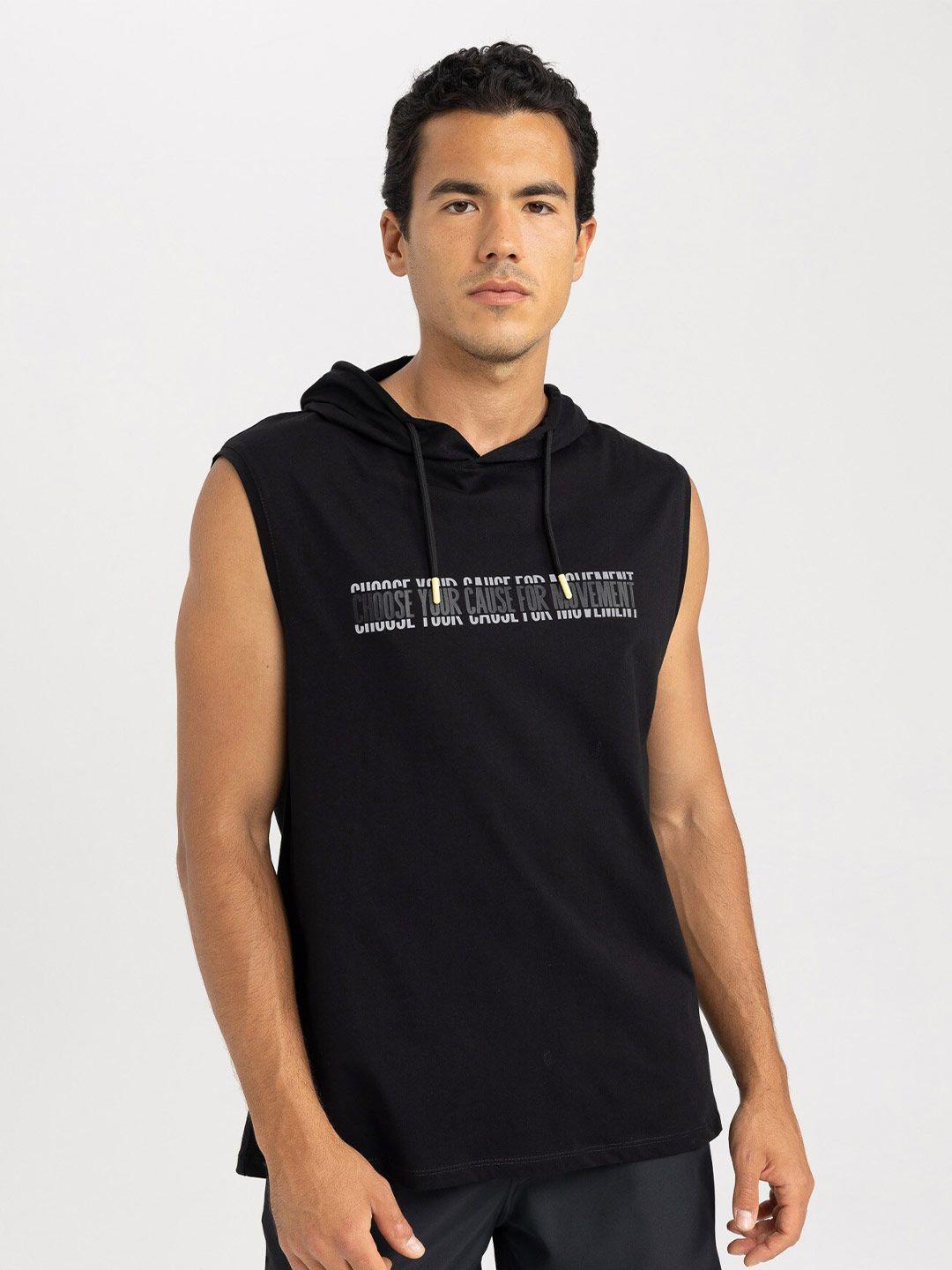 defacto typography printed hooded sleeveless pure cotton t-shirt