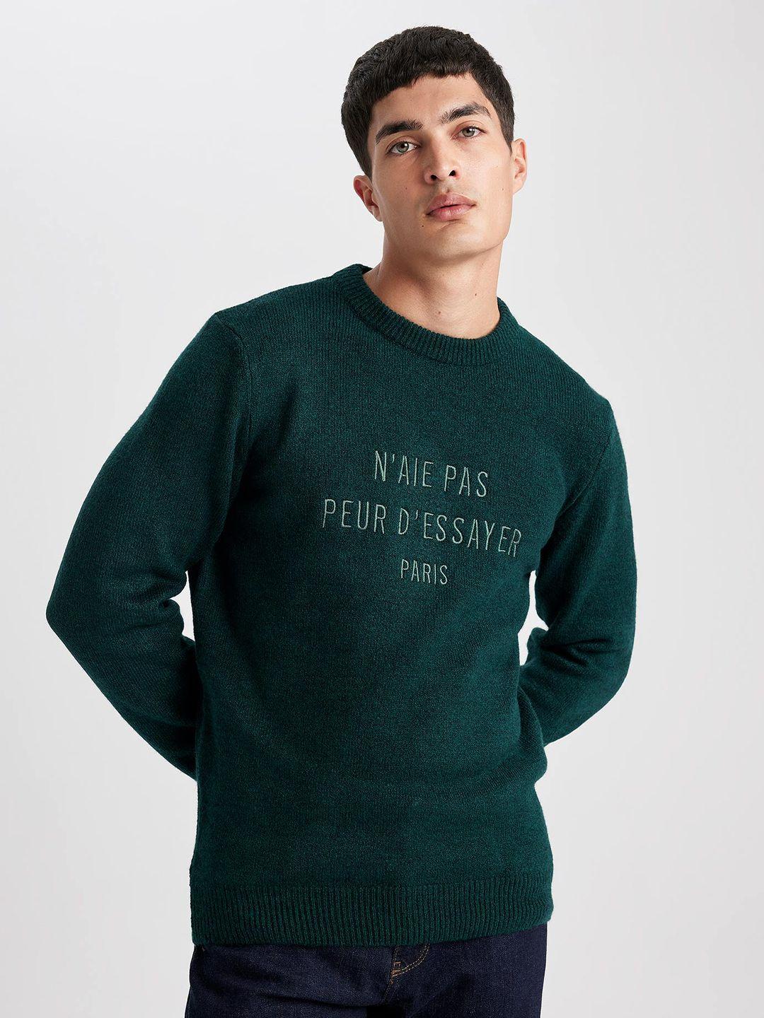 defacto typography printed round neck pullover sweater