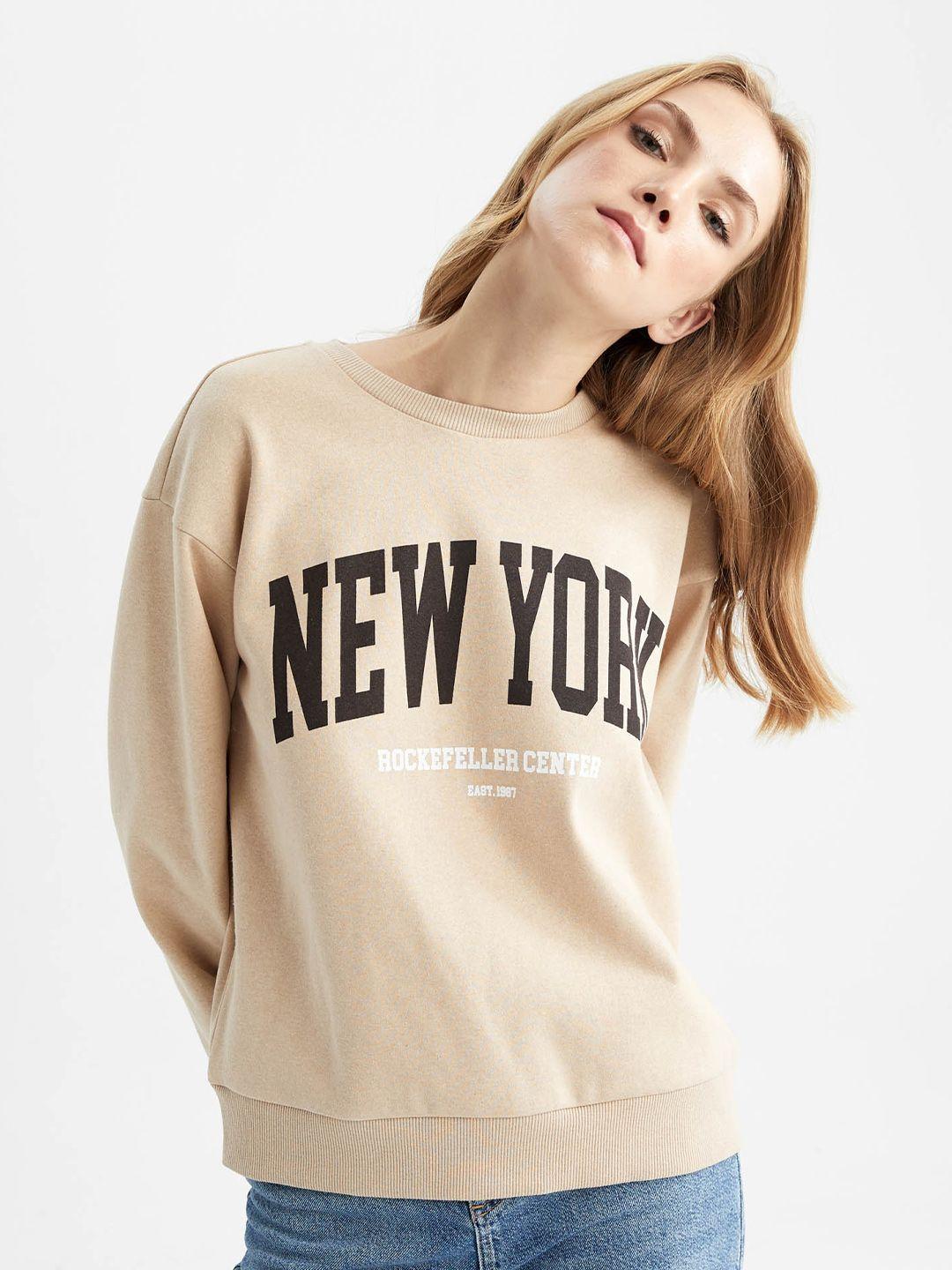 defacto typography printed round neck pullover sweatshirt