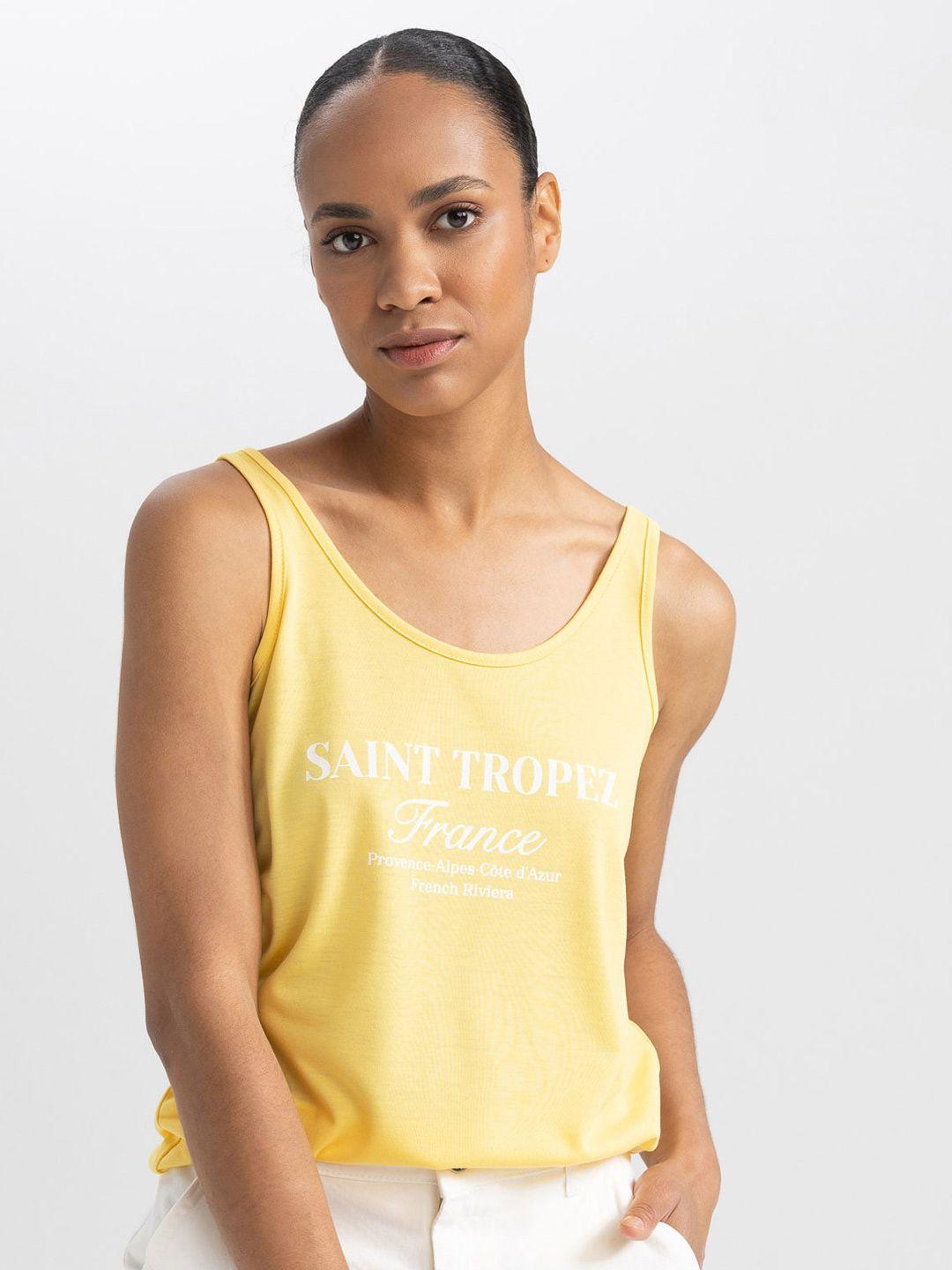 defacto typography printed round neck tank top