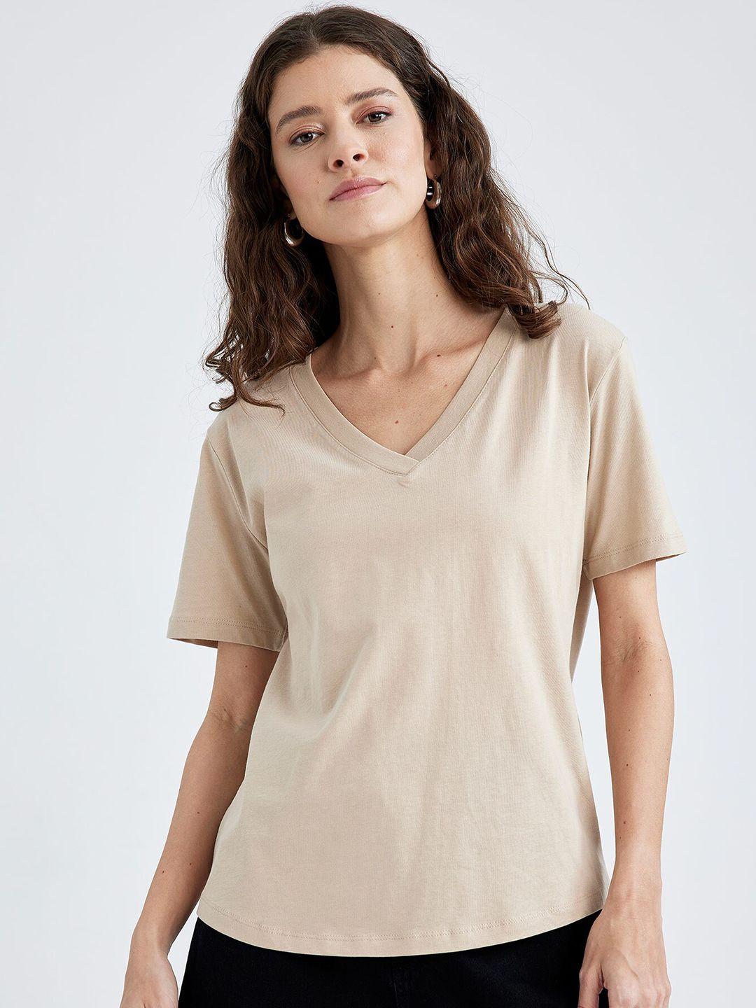 defacto v-neck drop-shoulder sleeves pure cotton t-shirt