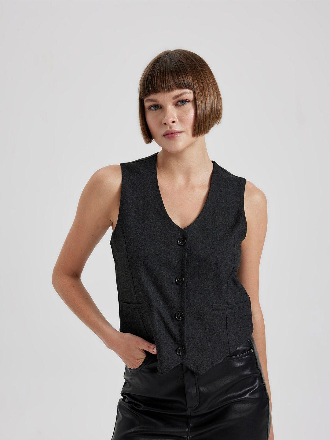 defacto v-neck open front waistcoat