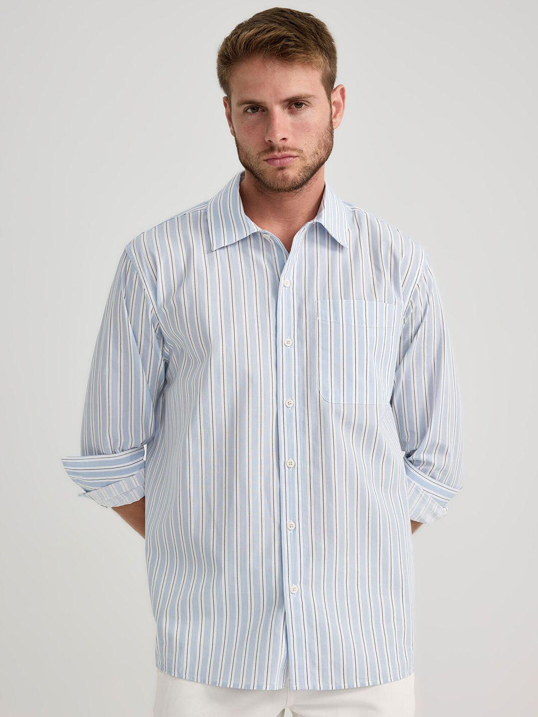 defacto vertical striped spread collar casual pure cotton shirt