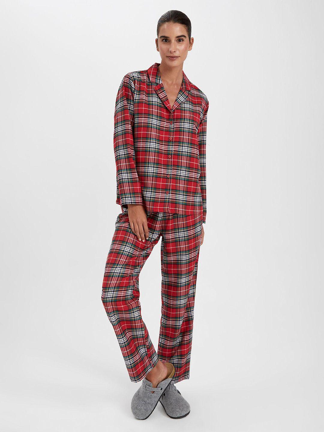 defacto women 2 pieces checked night suit