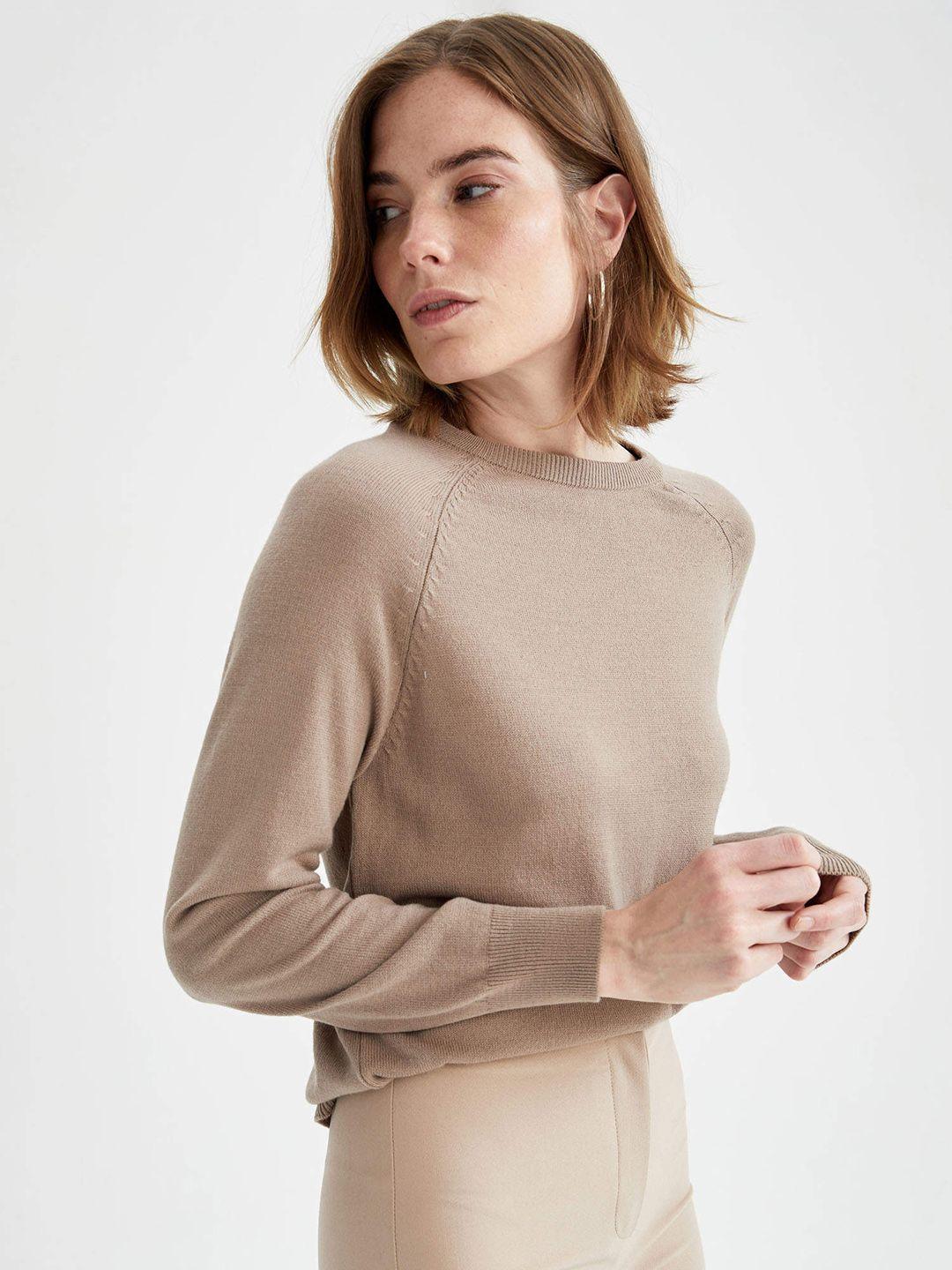 defacto women beige acrylic pullover