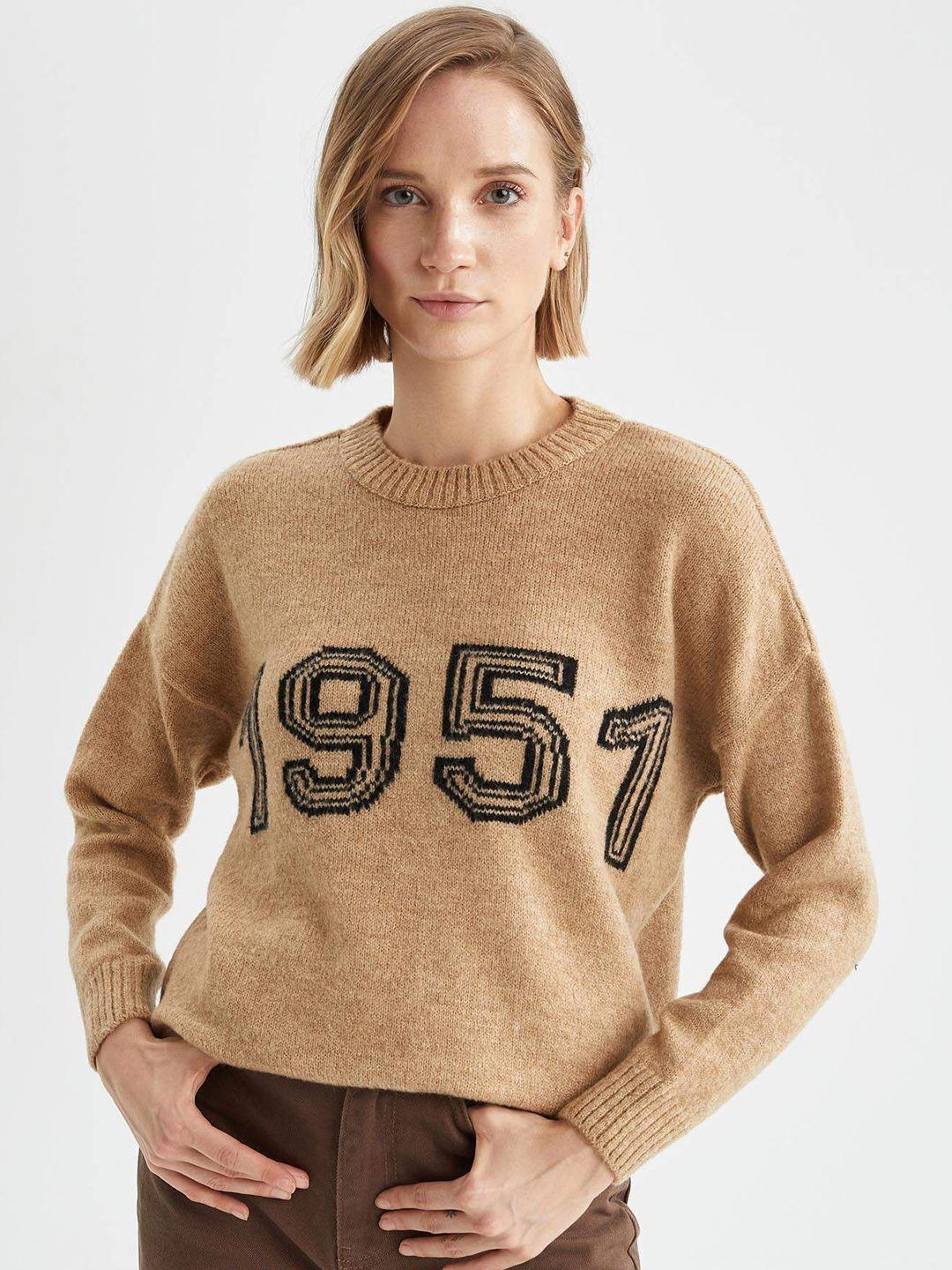 defacto women beige typography pullover