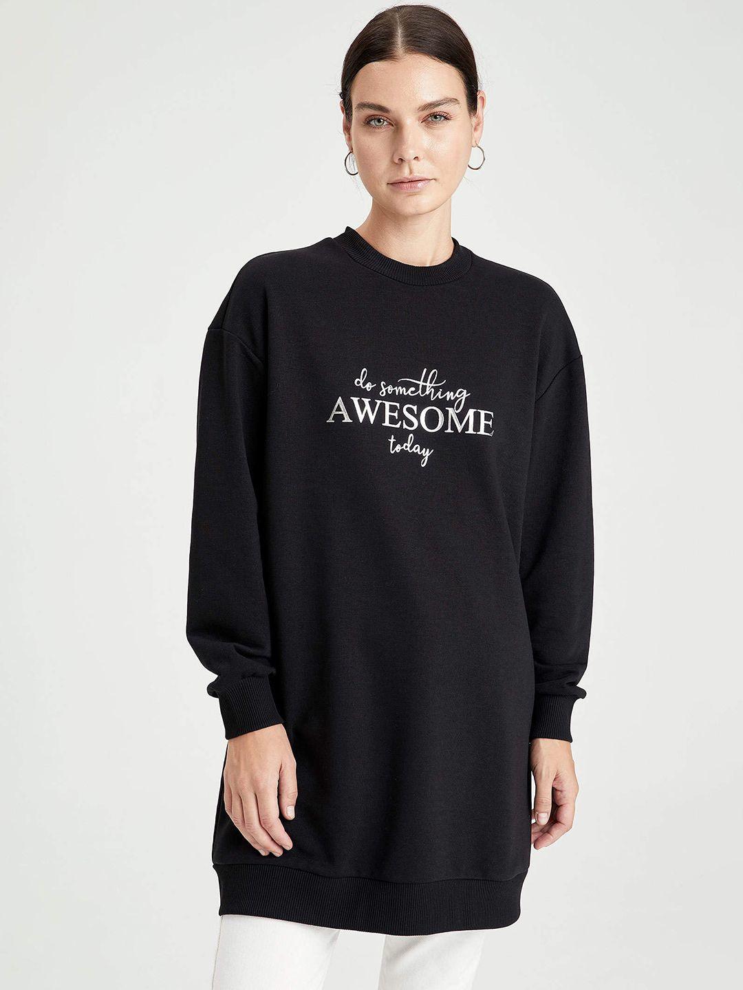 defacto women black & white typography printed longline sweatshirt