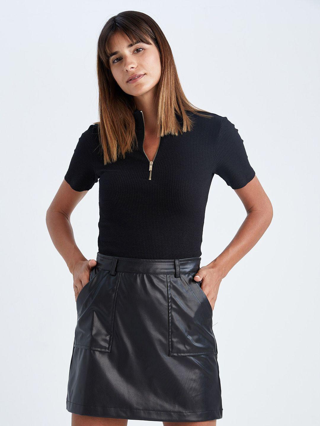 defacto women black solid a-line mini skirt