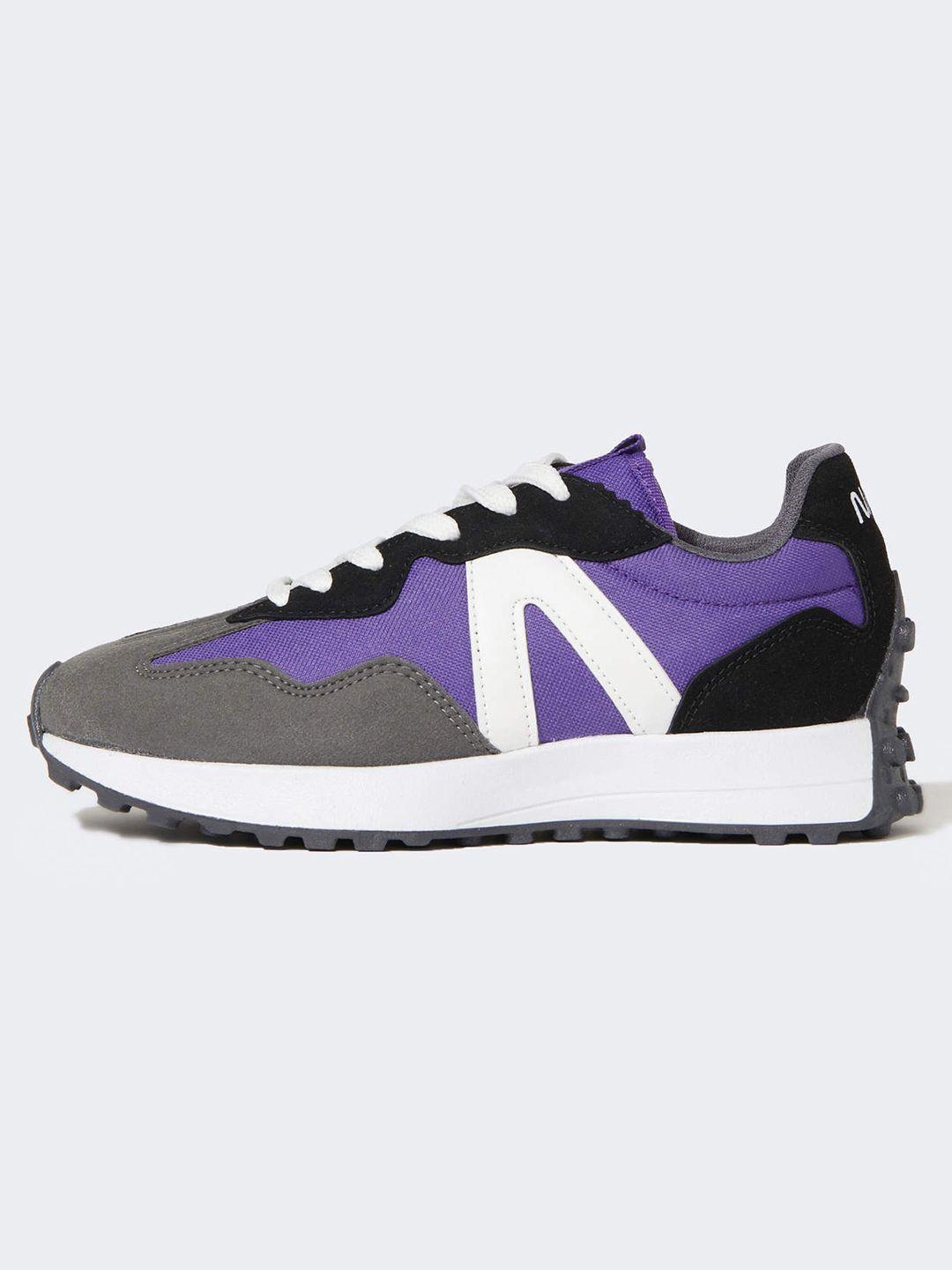 defacto women charcoal grey & purple colourblocked driving sneakers