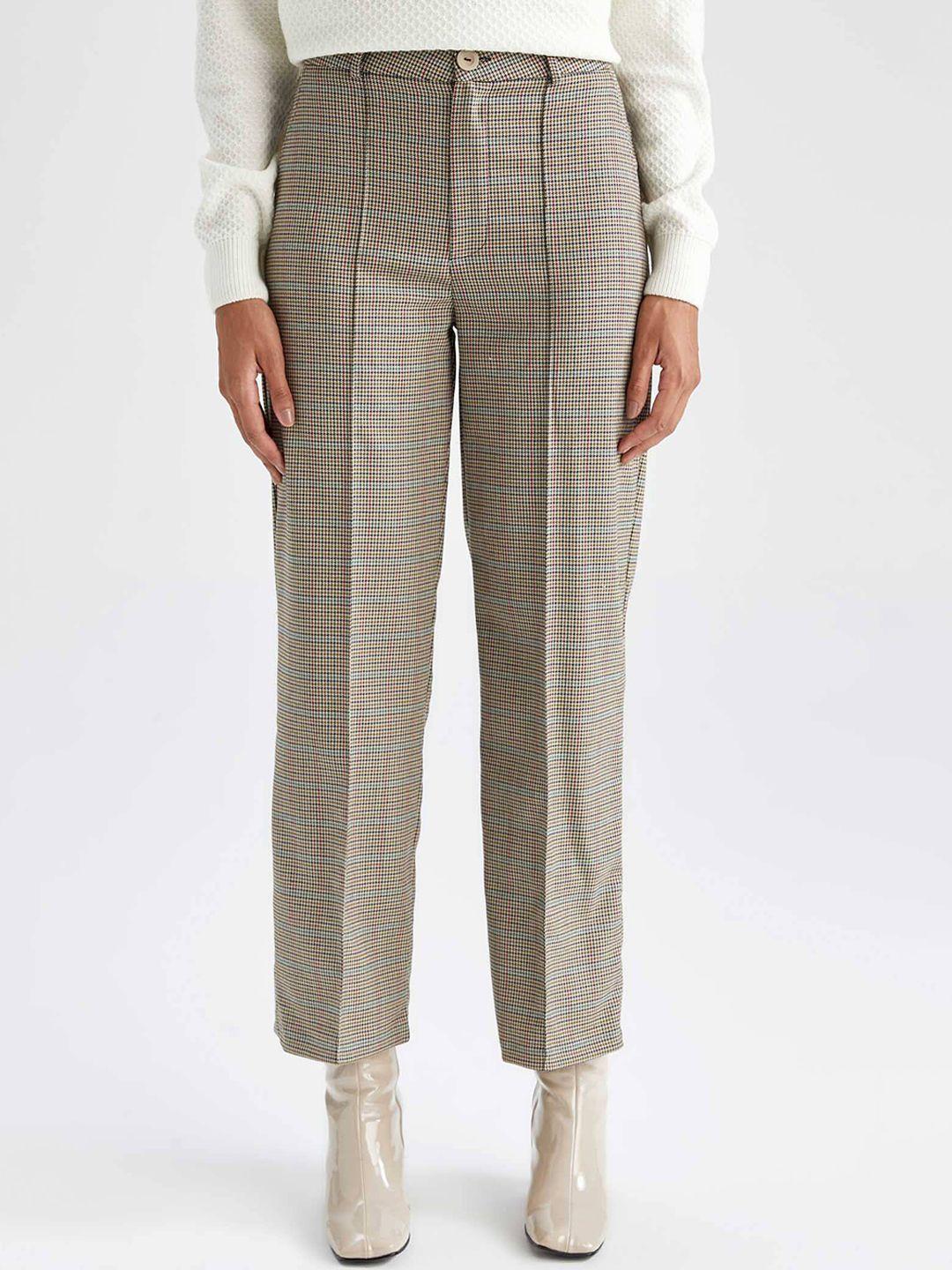 defacto women checked mid-rise trousers