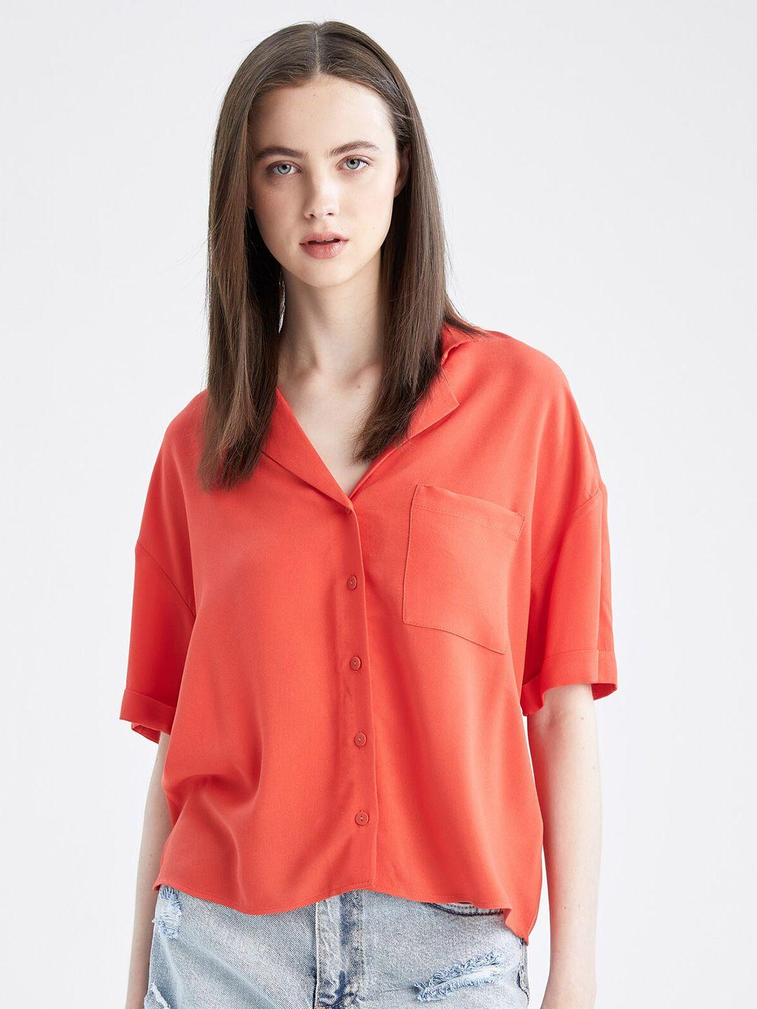 defacto women coral drop shoulder sleeve casual shirt