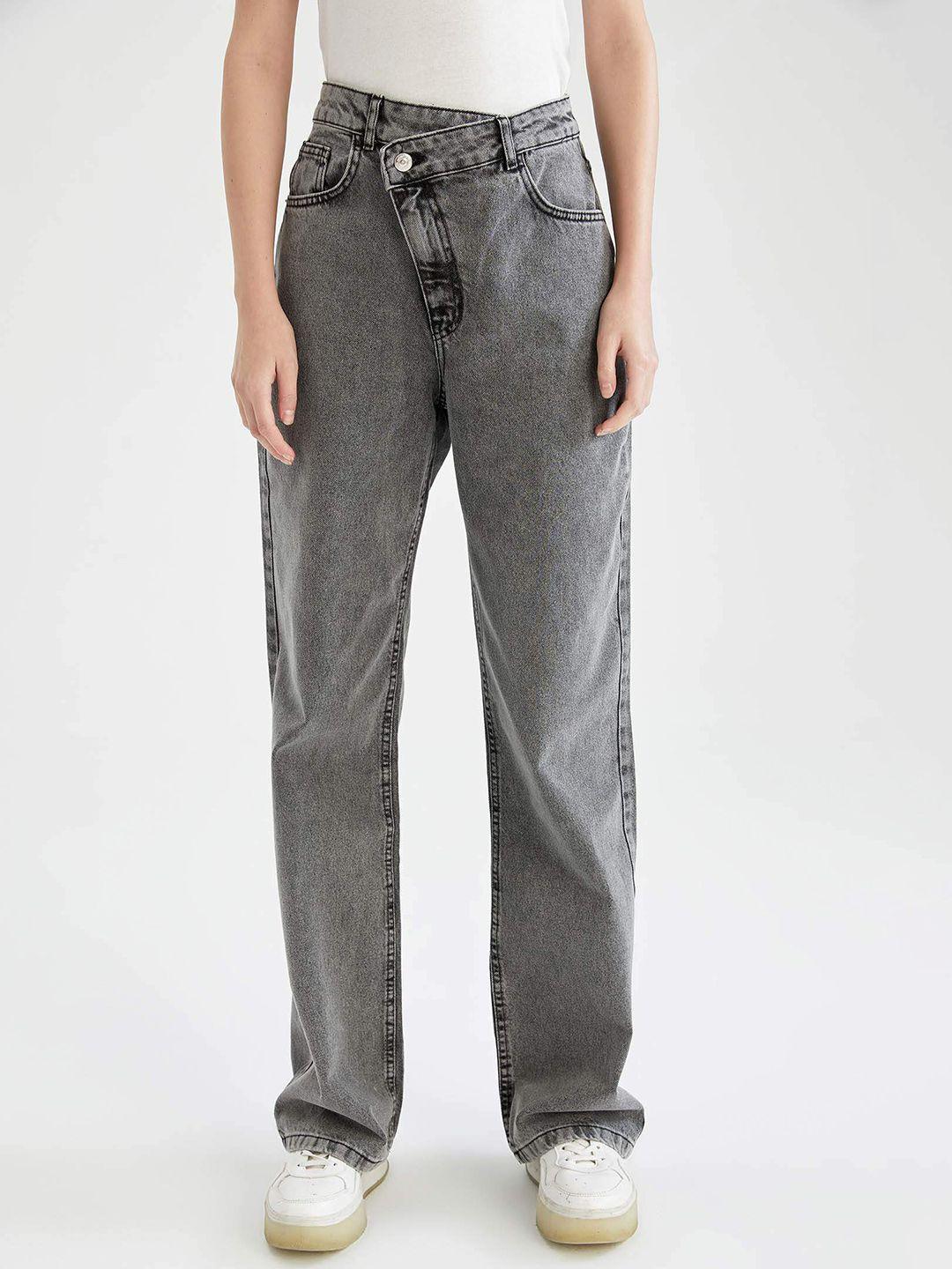 defacto women grey pure cotton wide leg jeans