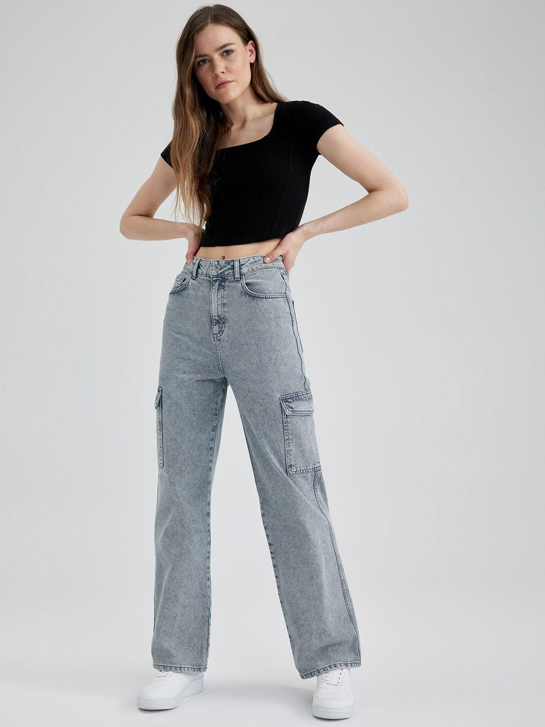 defacto women high-rise straight fit cotton jeans