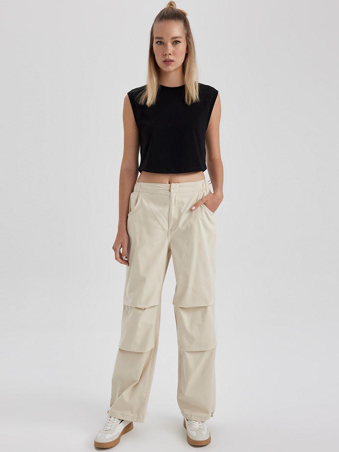 defacto women mid-rise casual cargo trousers