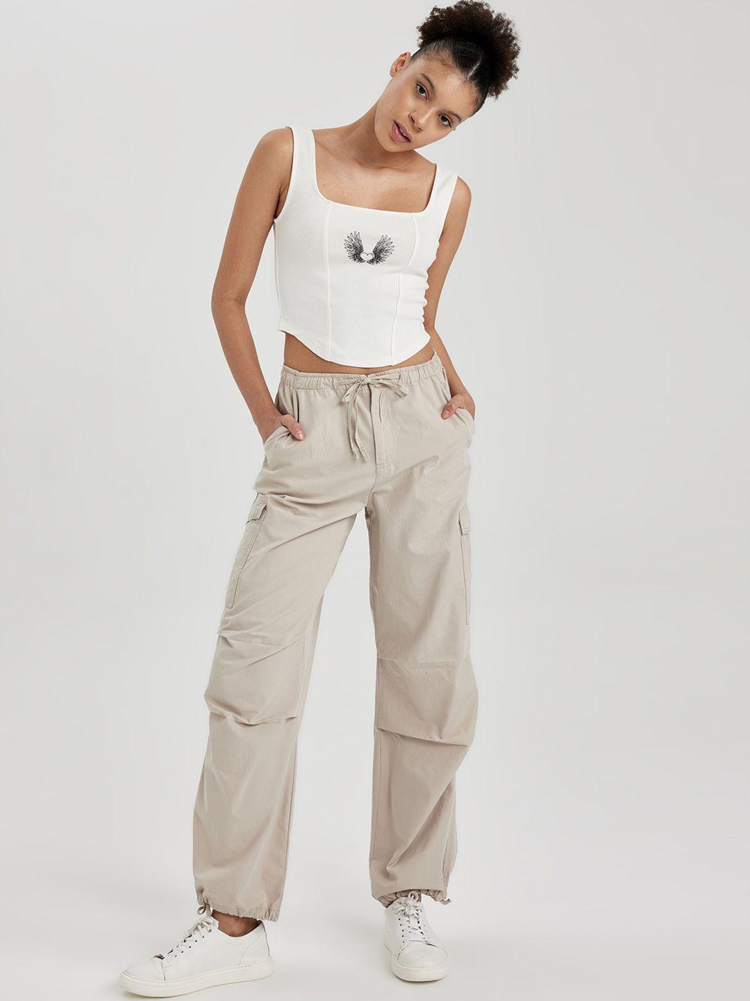 defacto women mid-rise pure cotton cargos